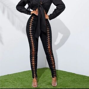 High waist lace up pants